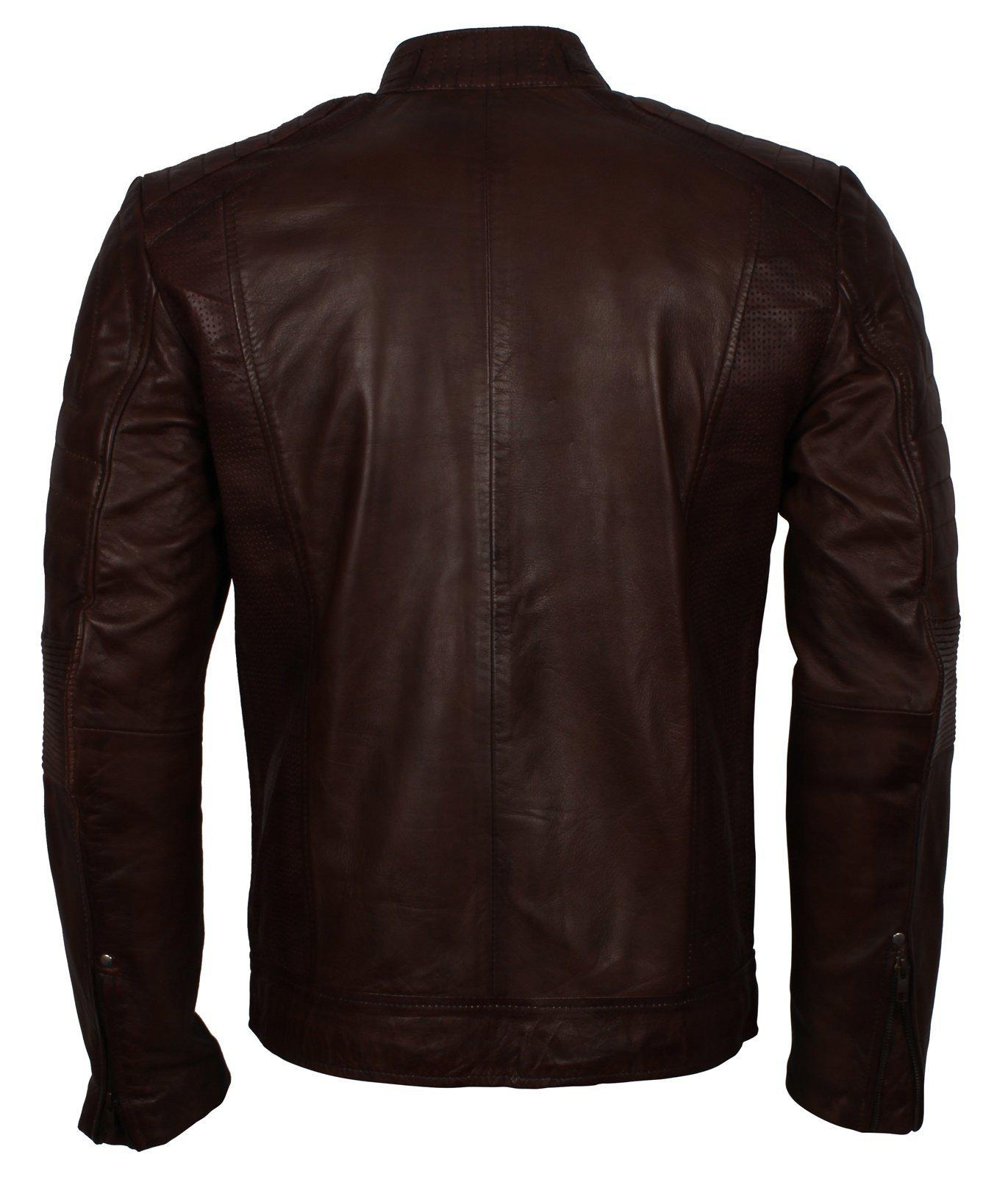 Men's Dark-Brown Distressed Cafe Racer Genuine Leather Jacket