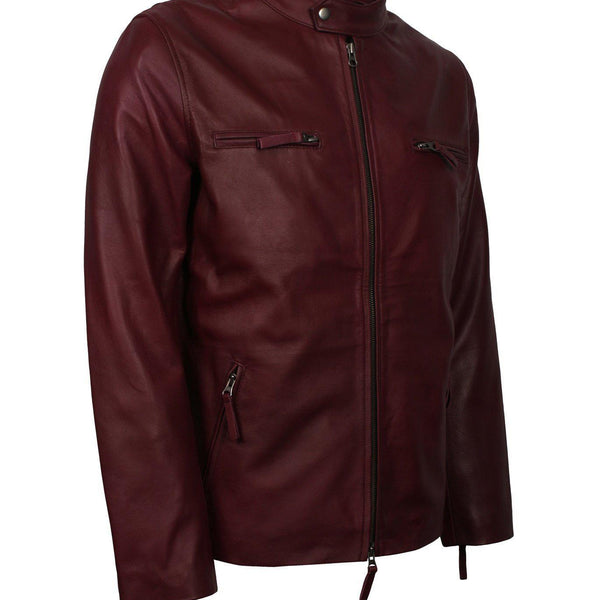 Men's Maroon Casual Classic Faux Leather Jacket