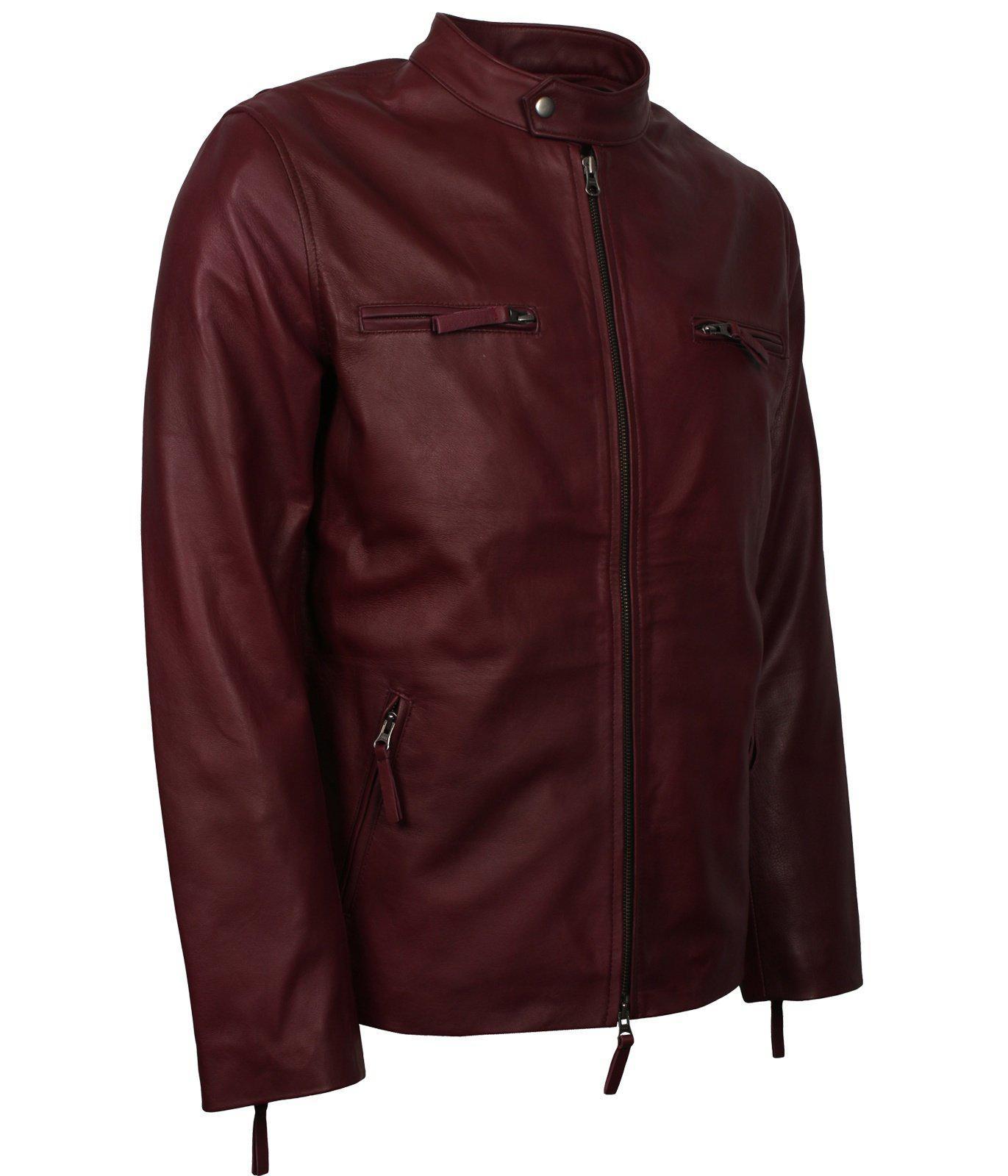 Men's Maroon Casual Classic Faux Leather Jacket