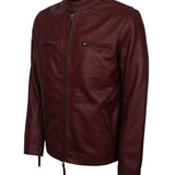 Men's Maroon Casual Classic Faux Leather Jacket