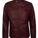 Men's Maroon Casual Classic Faux Leather Jacket