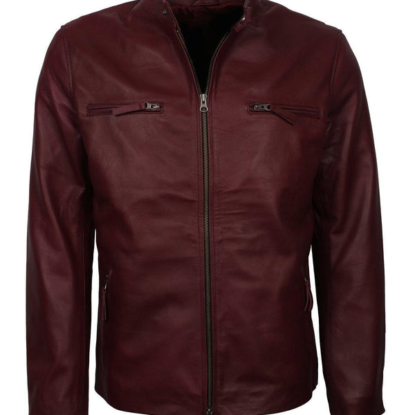 Men's Maroon Casual Classic Genuine Leather Jacket
