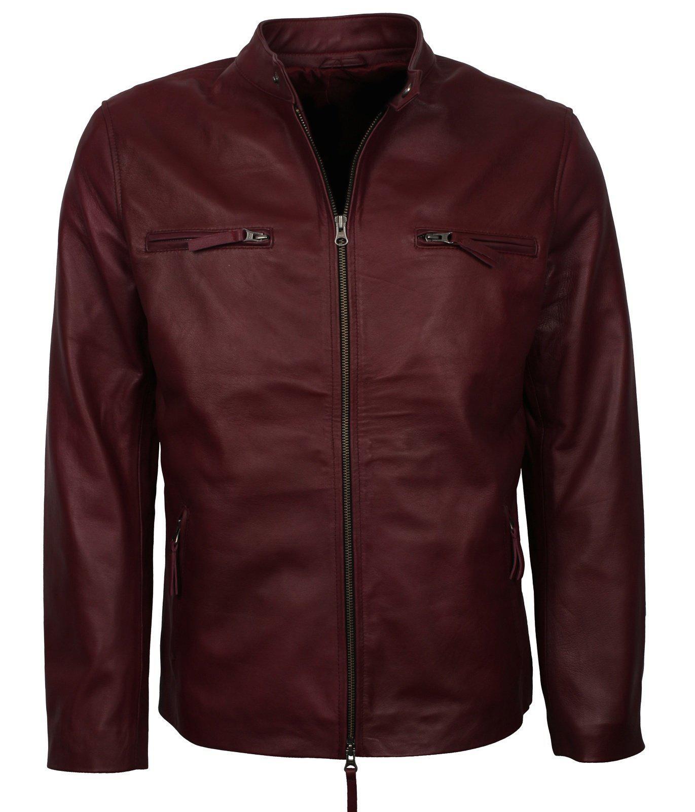 Men's Maroon Casual Classic Genuine Leather Jacket