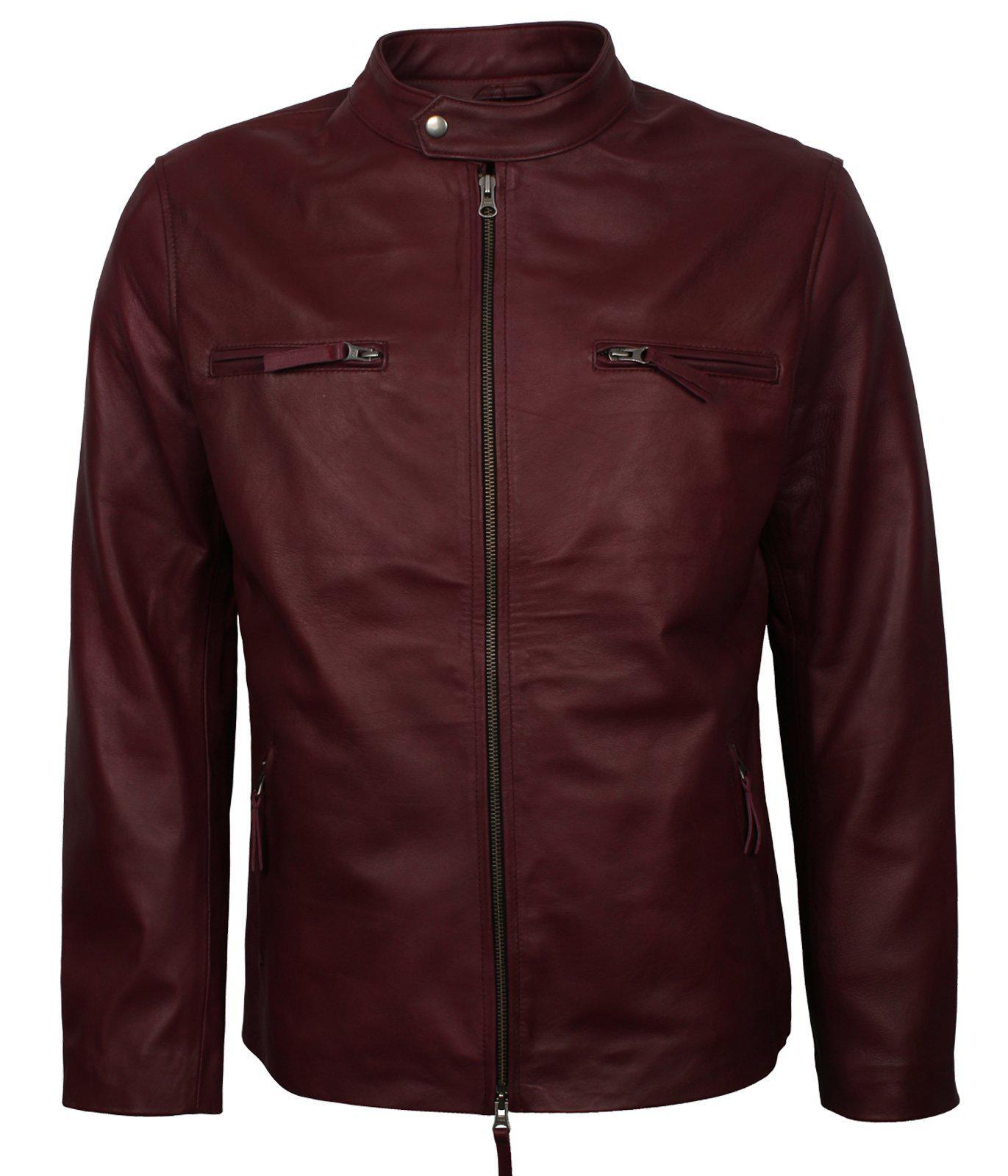 Men's Maroon Casual Classic Genuine Leather Jacket
