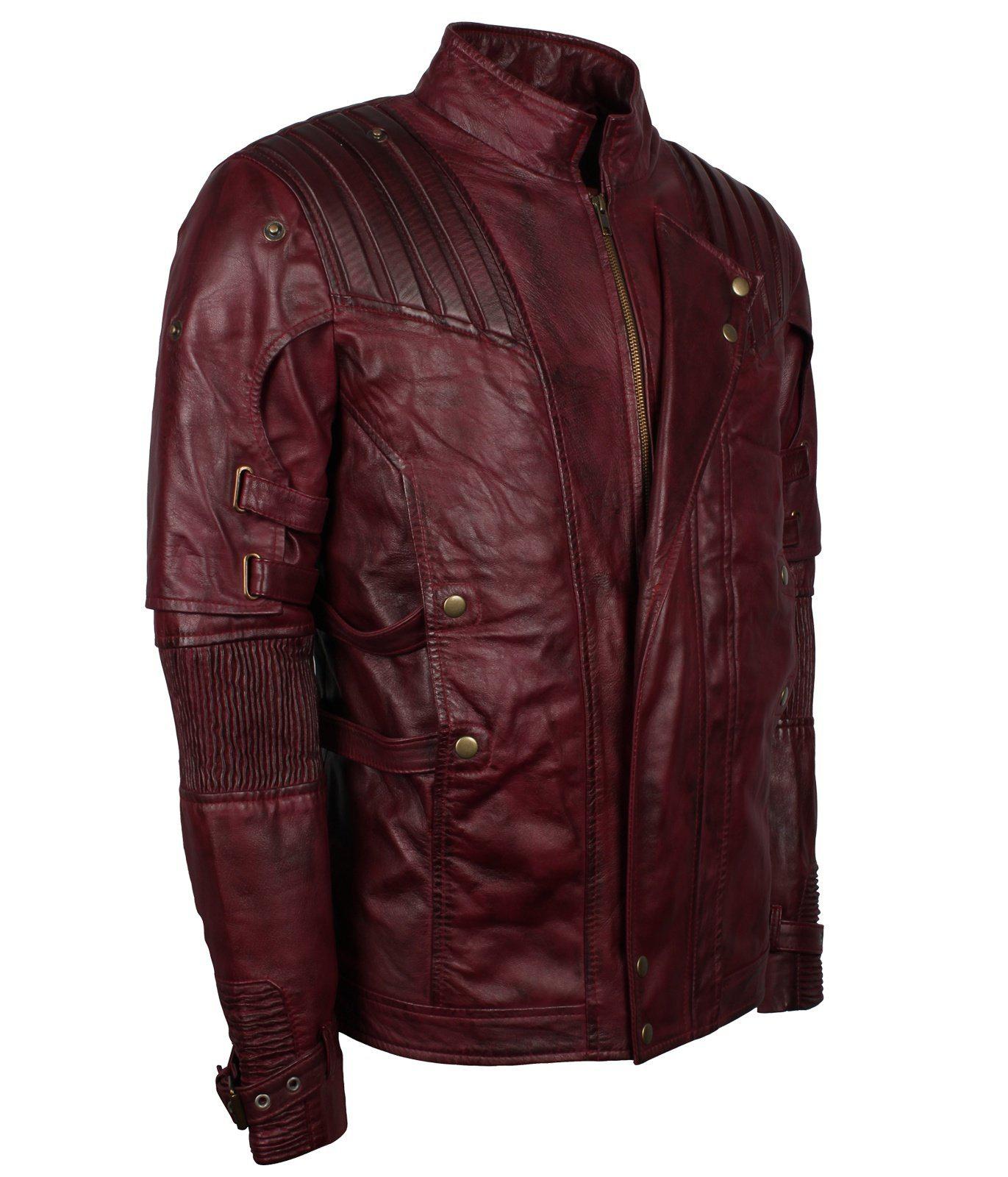 Men's Maroon Genuine Leather Galaxy Guardians Biker Jacket