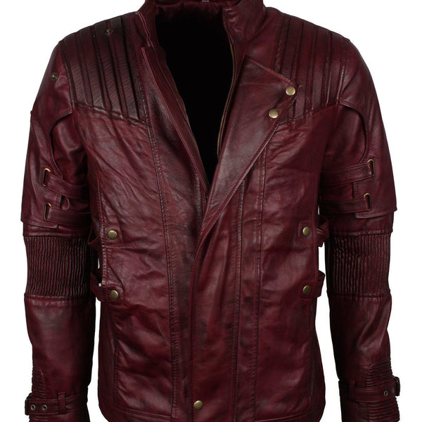 Men's Maroon Genuine Leather Galaxy Guardians Biker Jacket