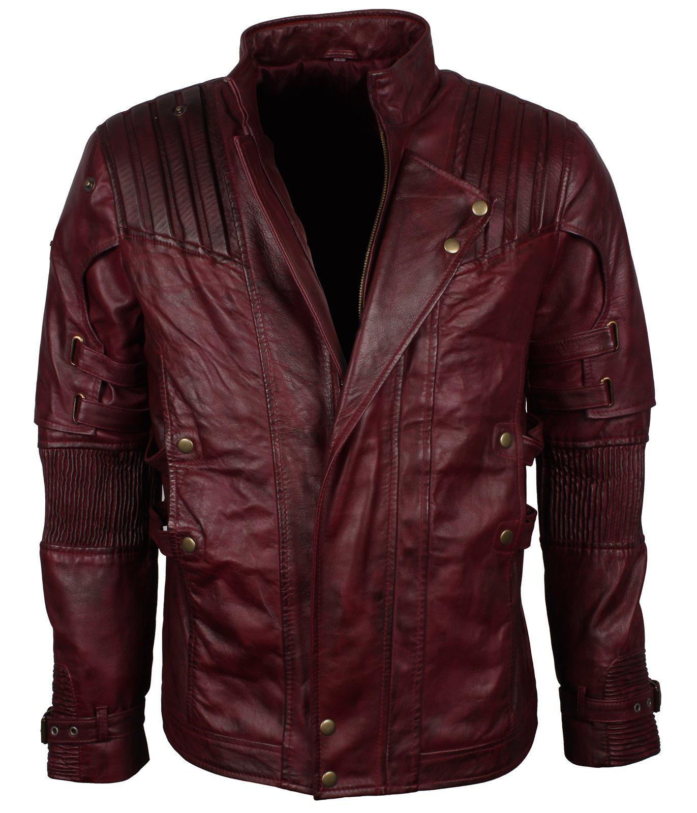Men's Maroon Genuine Leather Galaxy Guardians Biker Jacket