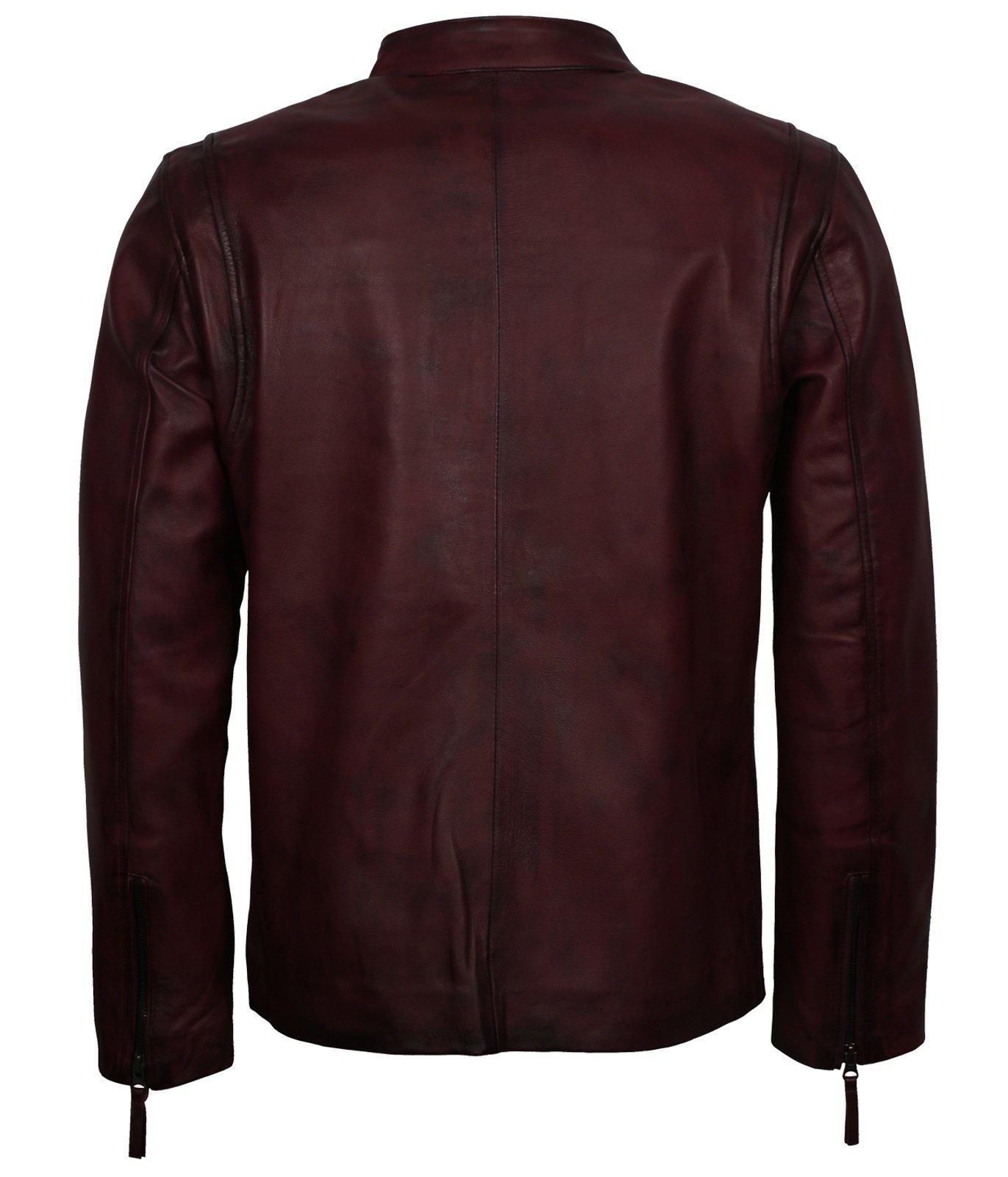 Men's Maroon Waxed Genuine Leather Casual Motorcycle Jacket