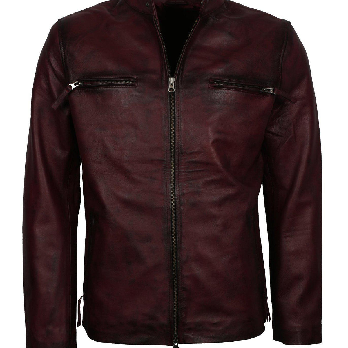 Men's Maroon Waxed Genuine Leather Casual Motorcycle Jacket