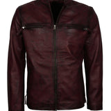 Men's Maroon Waxed Genuine Leather Casual Motorcycle Jacket