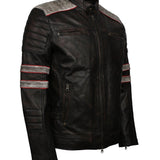 Men's Distressed Patched Black Genuine Leather Jacket