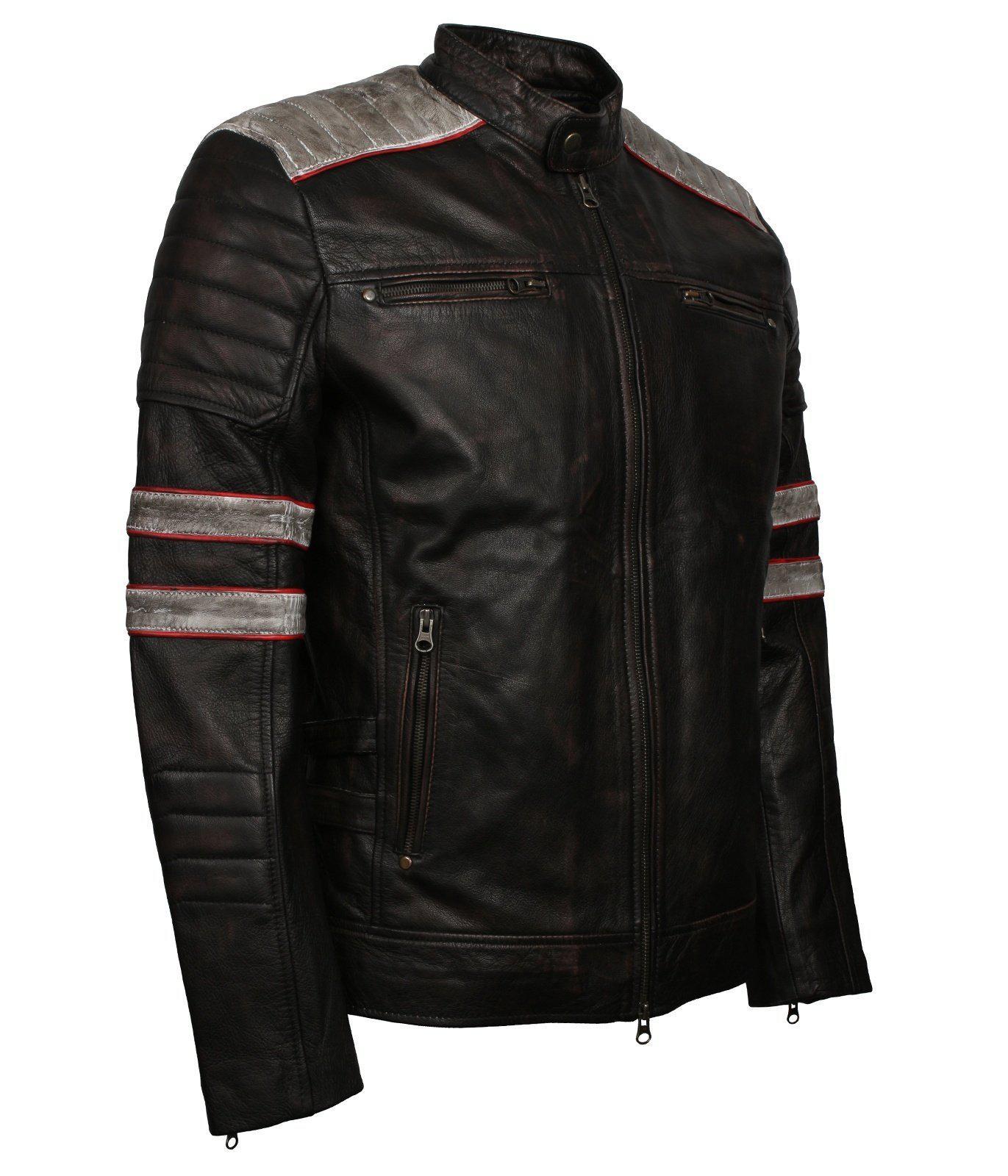 Men's Distressed Patched Black Genuine Leather Jacket