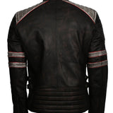 Men's Distressed Patched Black Genuine Leather Jacket