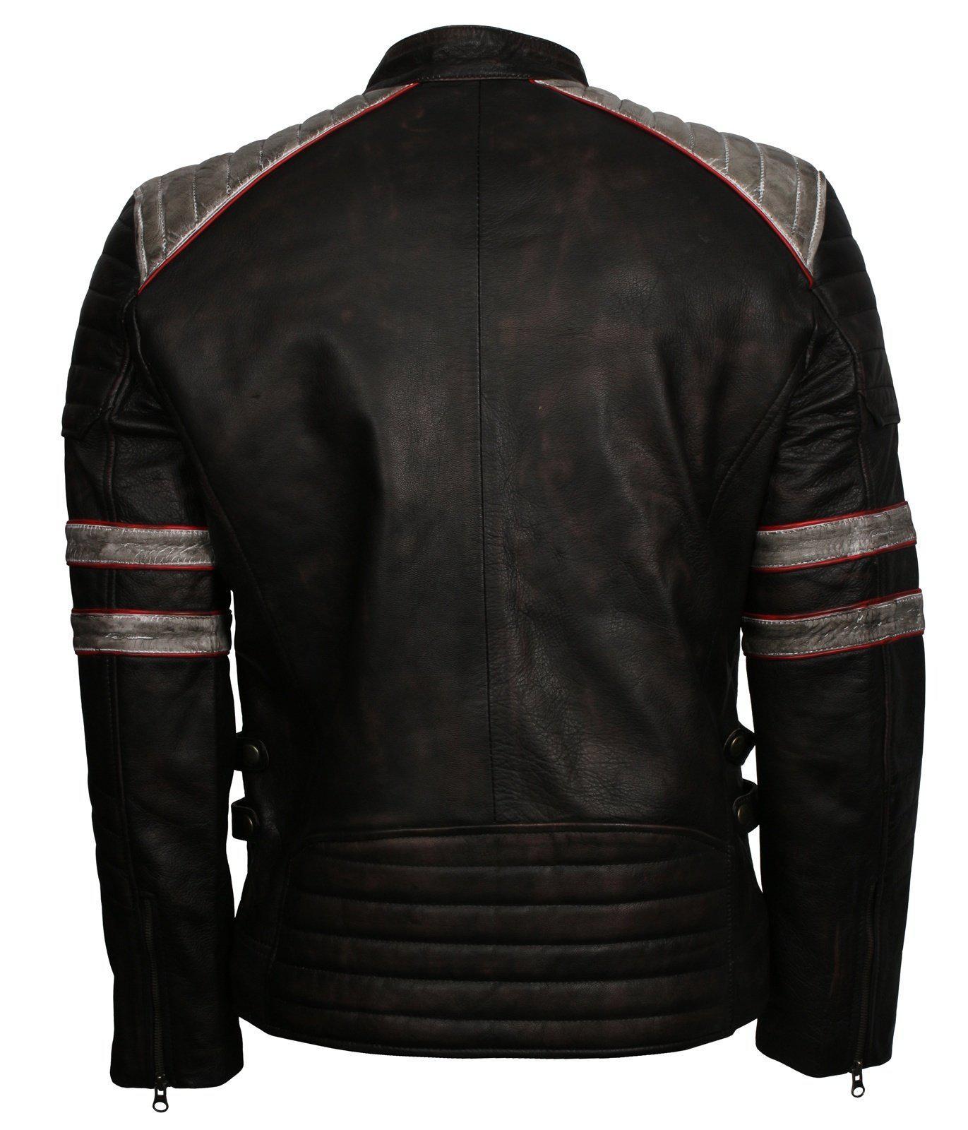Men's Distressed Patched Black Genuine Leather Jacket