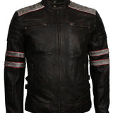 Men's Distressed Patched Black Genuine Leather Jacket