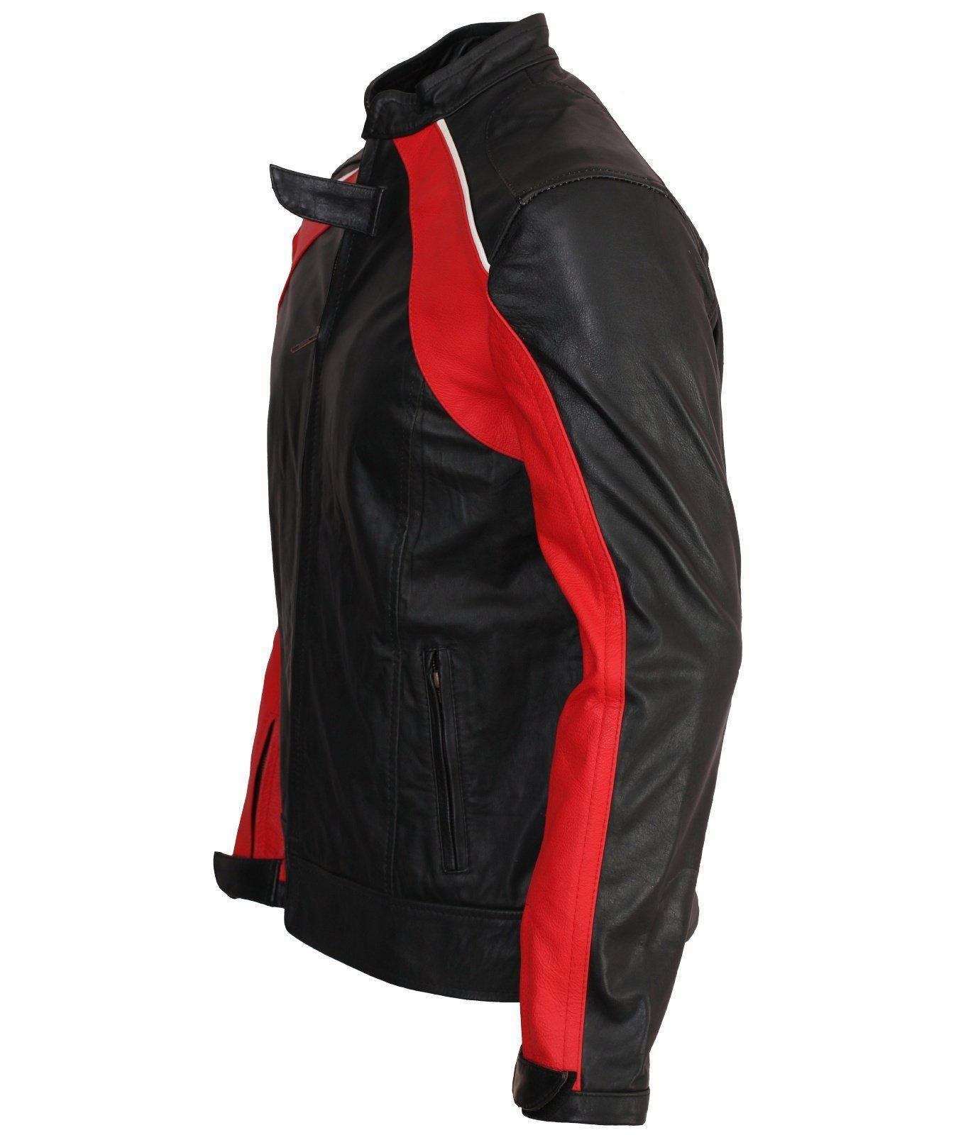 Men's Red and Black Genuine Leather Motocross Jacket