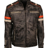 Men's Retro Vintage Genuine Leather Grey Distressed Biker Jacket