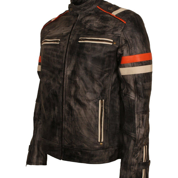 Men's Retro Vintage Genuine Leather Grey Distressed Biker Jacket