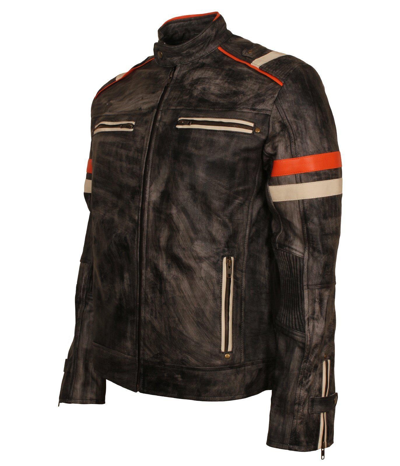 Men's Retro Vintage Genuine Leather Grey Distressed Biker Jacket