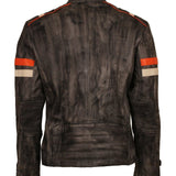Men's Retro Vintage Genuine Leather Grey Distressed Biker Jacket