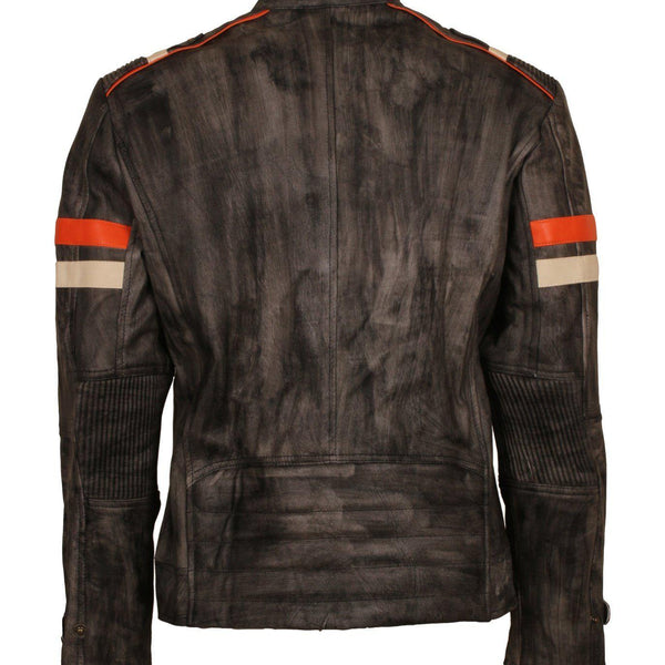 Men's Retro Vintage Genuine Leather Grey Distressed Biker Jacket