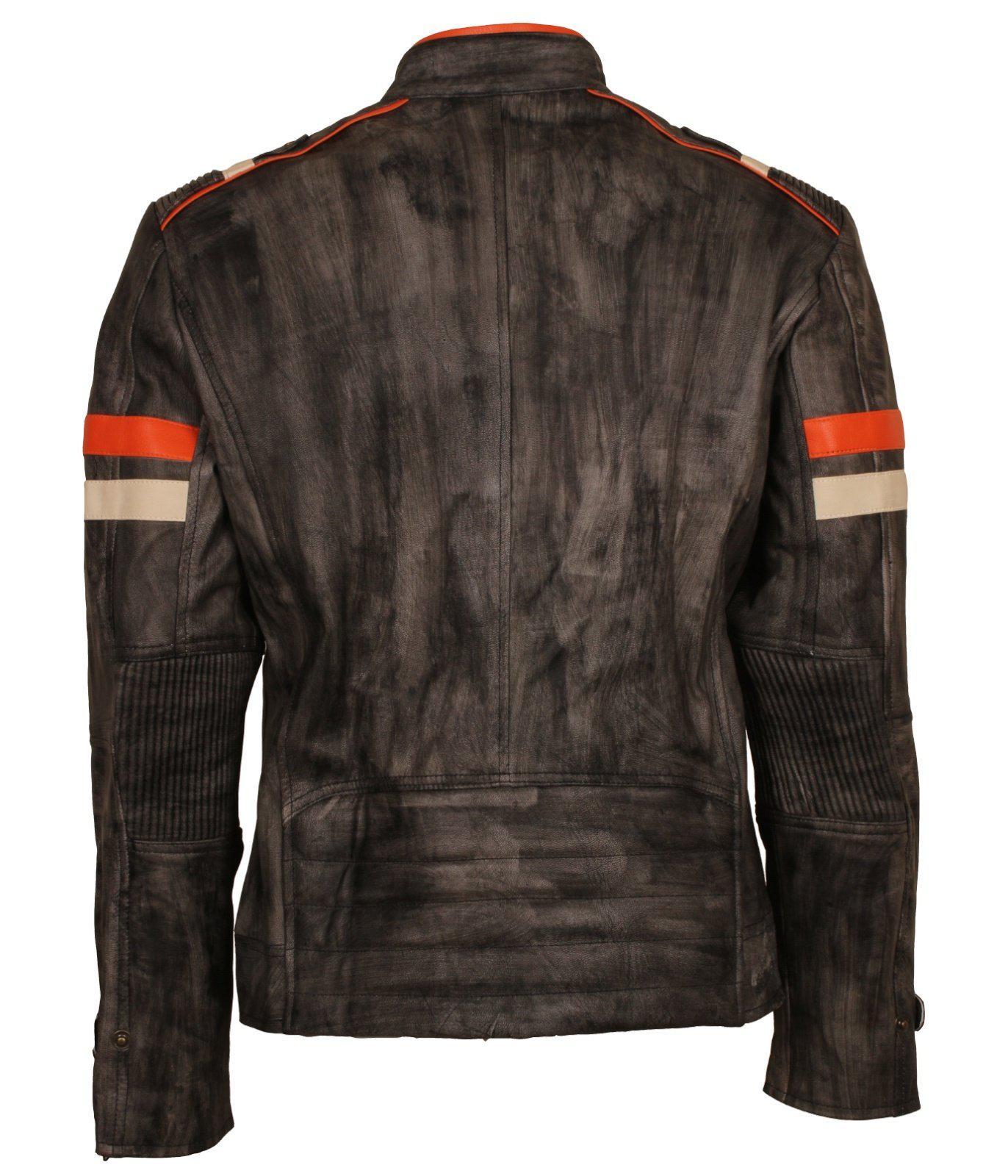 Men's Retro Vintage Genuine Leather Grey Distressed Biker Jacket