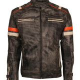 Men's Retro Vintage Genuine Leather Grey Distressed Biker Jacket