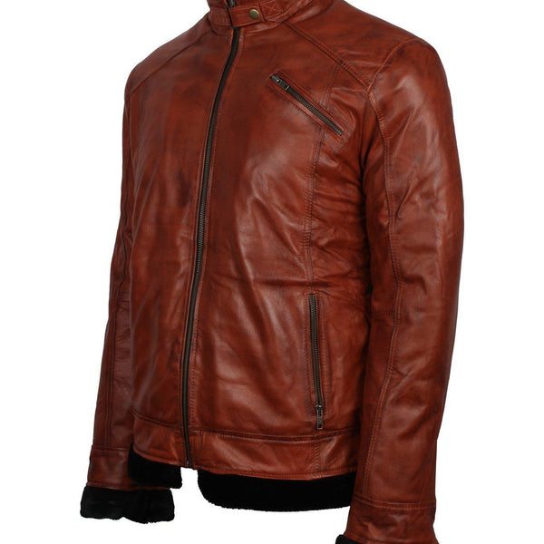 Men's Vintage Brown Classic Genuine Leather Fur Lining Jacket