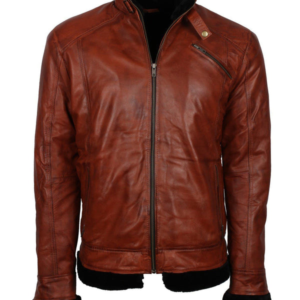 Men's Vintage Brown Classic Genuine Leather Fur Lining Jacket