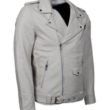 Men's White Classic Rocker Genuine Leather Motorcycle Jacket