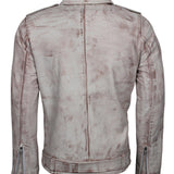Men's White Classic Rocker Waxed Genuine Leather Motorcycle Jacket