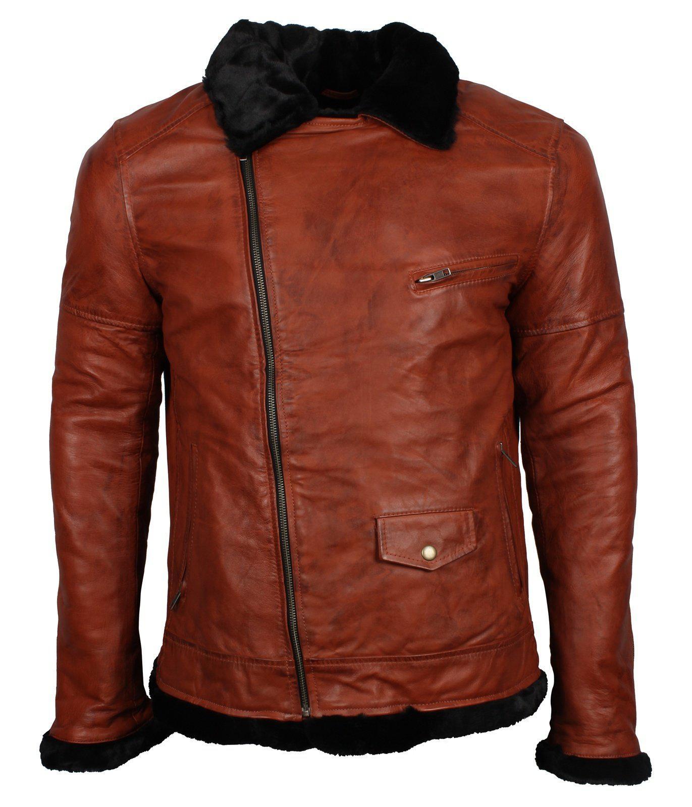 Men's Winter Brown Brando Genuine Leather Fur Lining Jacket