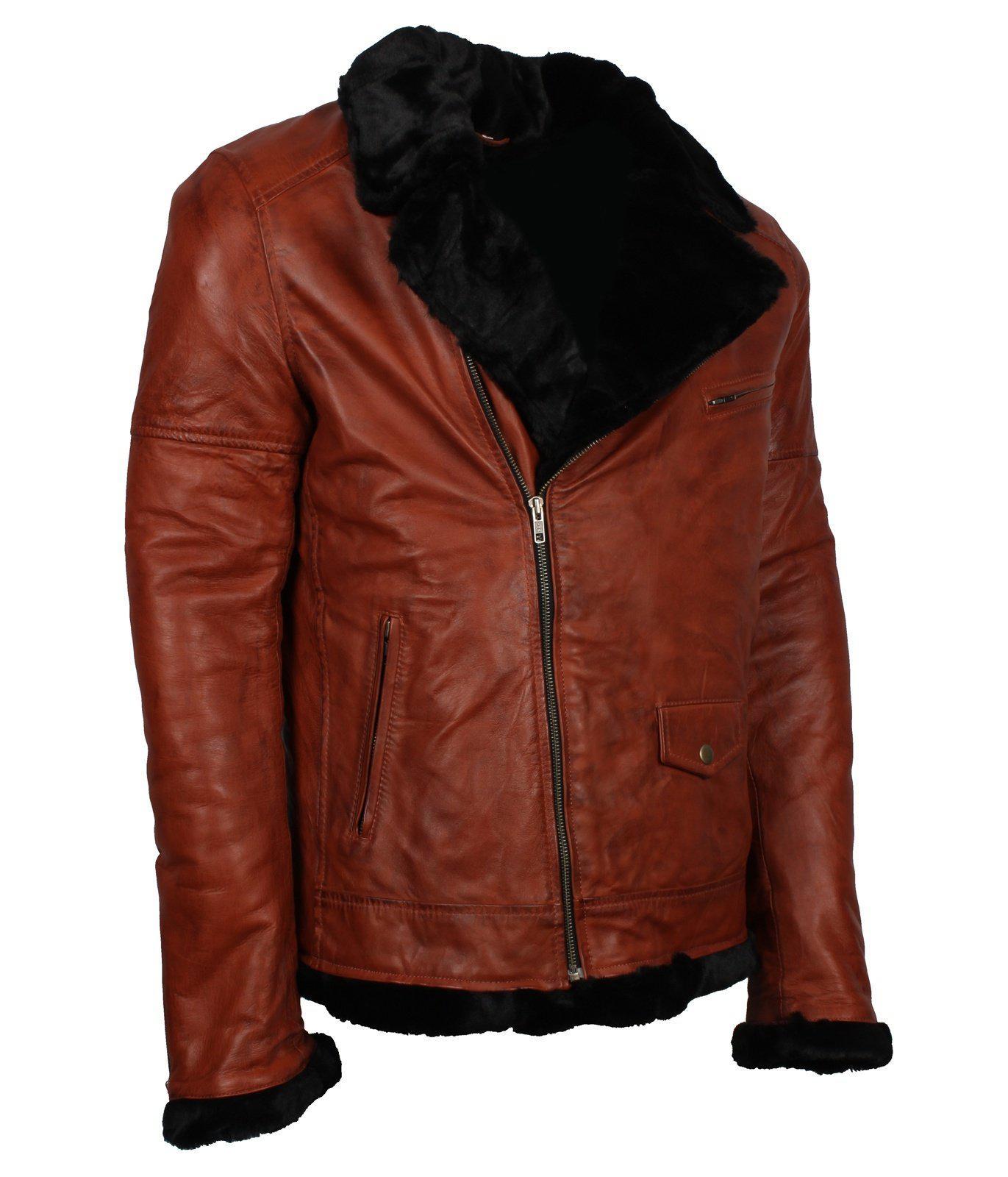 Men's Winter Brown Brando Genuine Leather Fur Lining Jacket