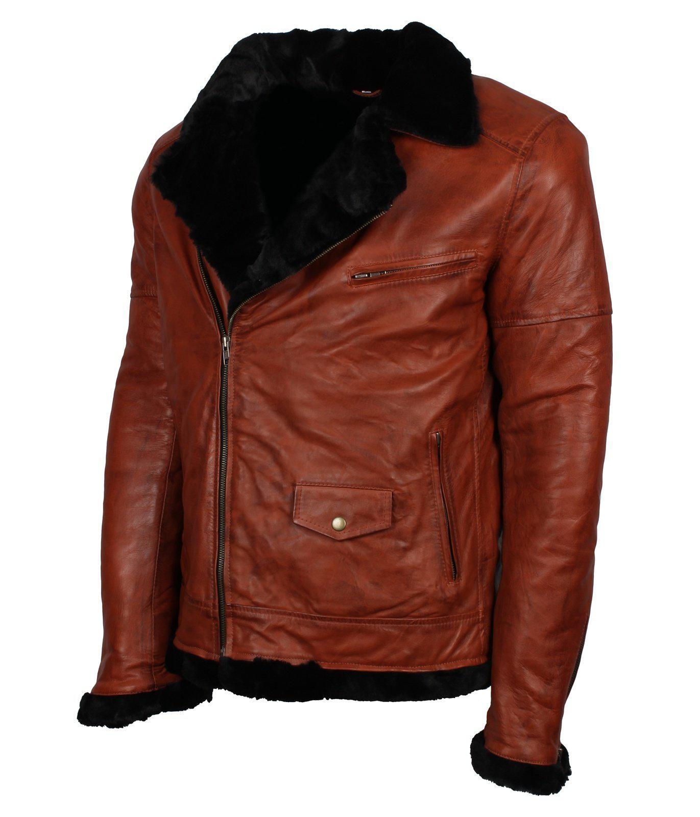Men's Winter Brown Brando Genuine Leather Fur Lining Jacket