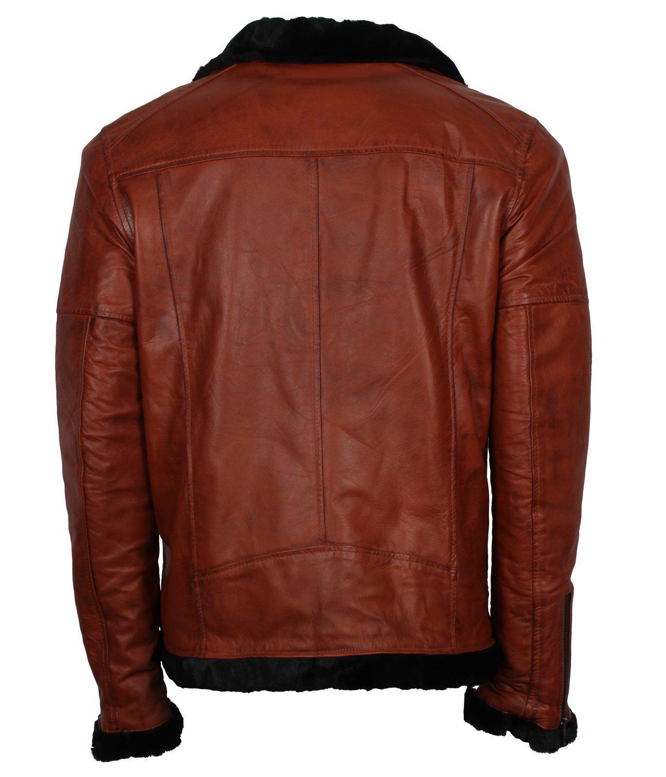 Men's Winter Brown Brando Genuine Leather Fur Lining Jacket