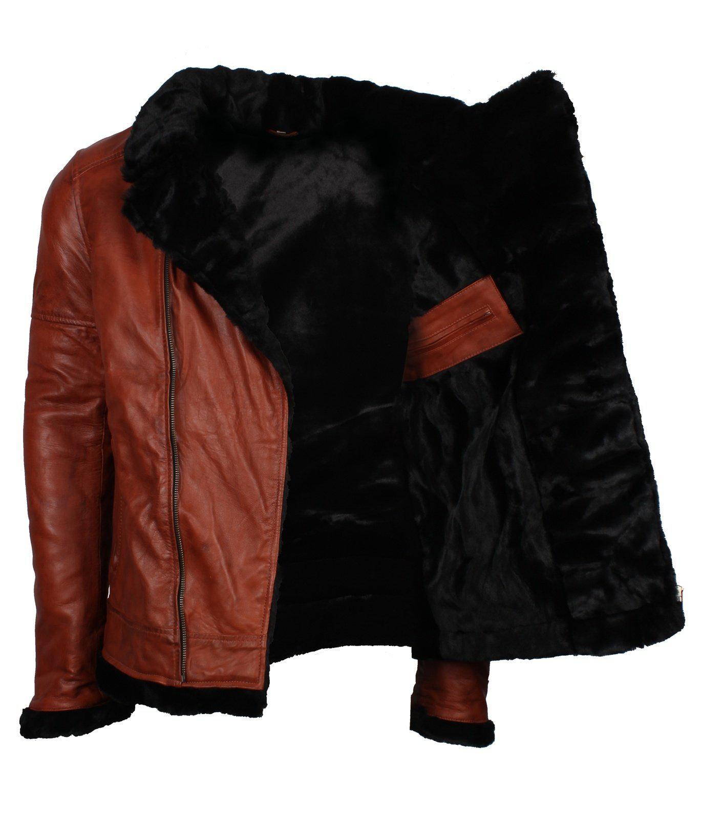Men's Winter Brown Brando Genuine Leather Fur Lining Jacket