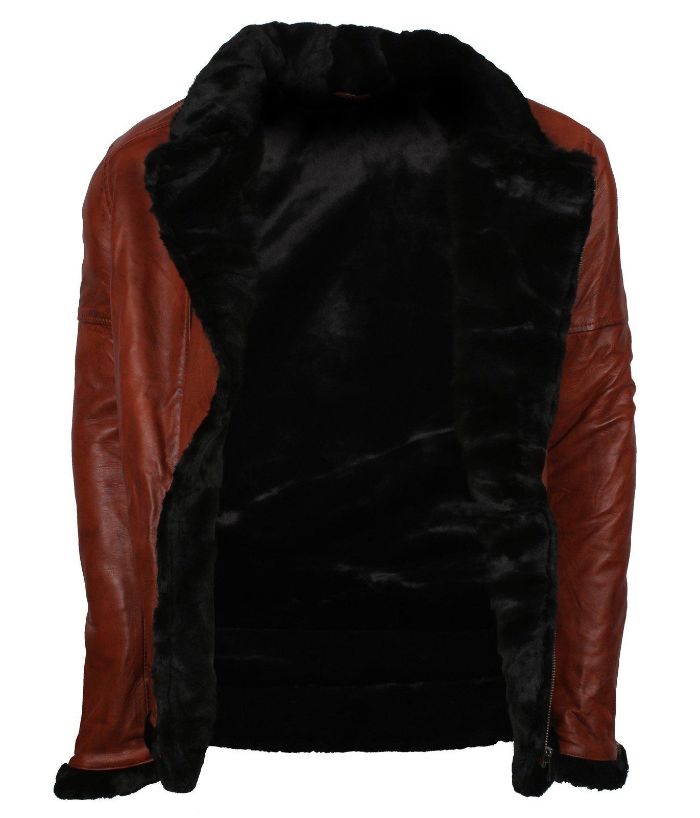 Men's Winter Brown Brando Genuine Leather Fur Lining Jacket