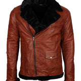 Men's Winter Brown Brando Genuine Leather Fur Lining Jacket