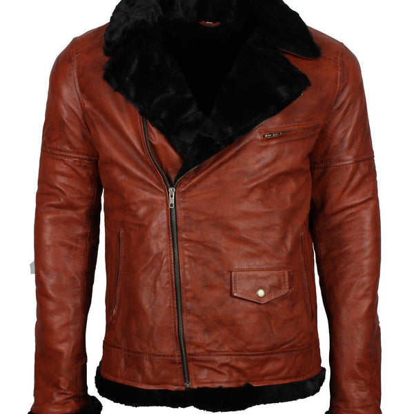Men's Winter Brown Brando Genuine Leather Fur Lining Jacket
