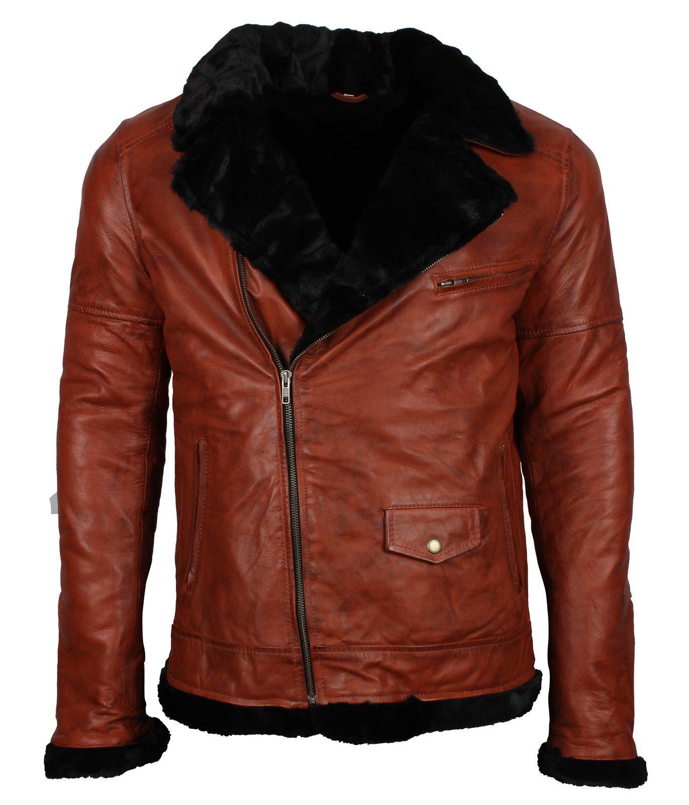Men's Winter Brown Brando Genuine Leather Fur Lining Jacket