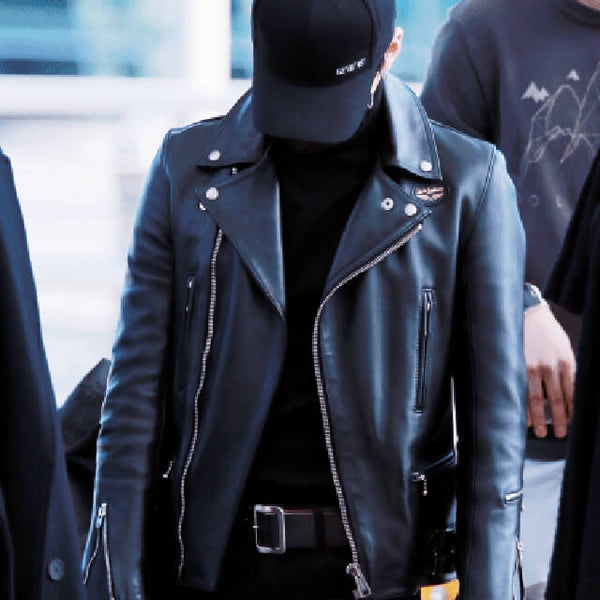 BTS Suga Black Biker Leather Jacket