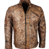 Men's Vintage Distressed Brown Leather Jacket