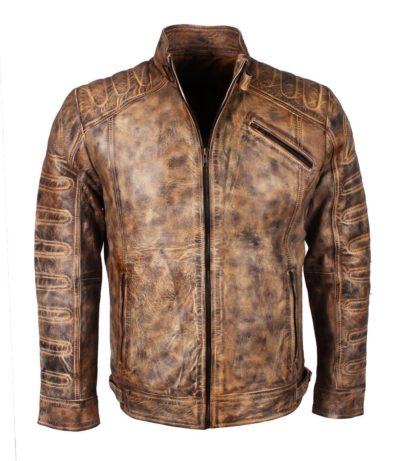 Men's Vintage Distressed Brown Leather Jacket