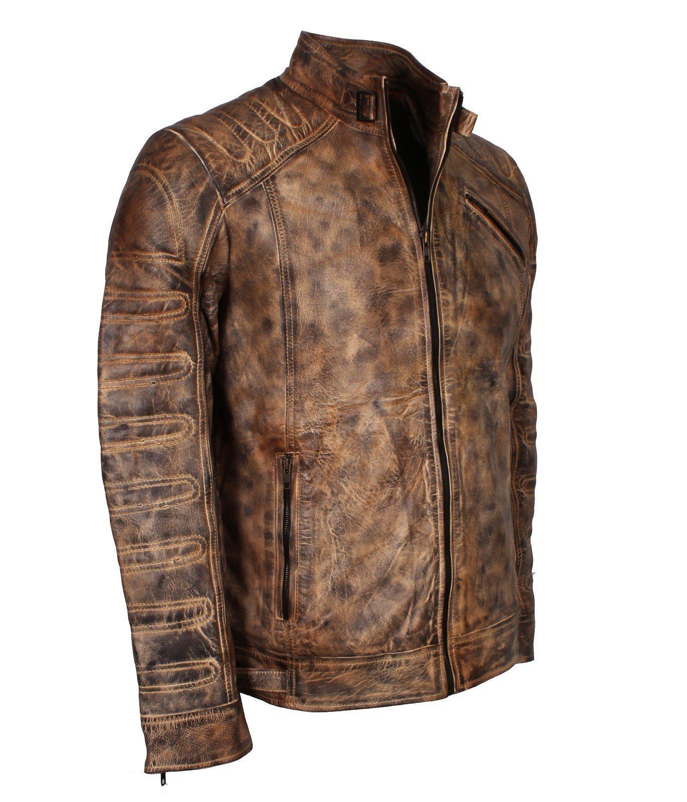 Men's Vintage Distressed Brown Leather Jacket
