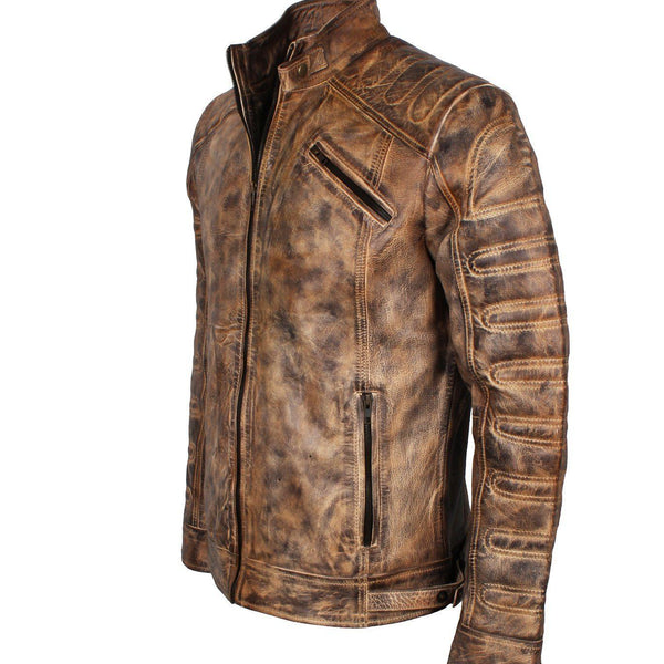Men's Vintage Distressed Brown Leather Jacket
