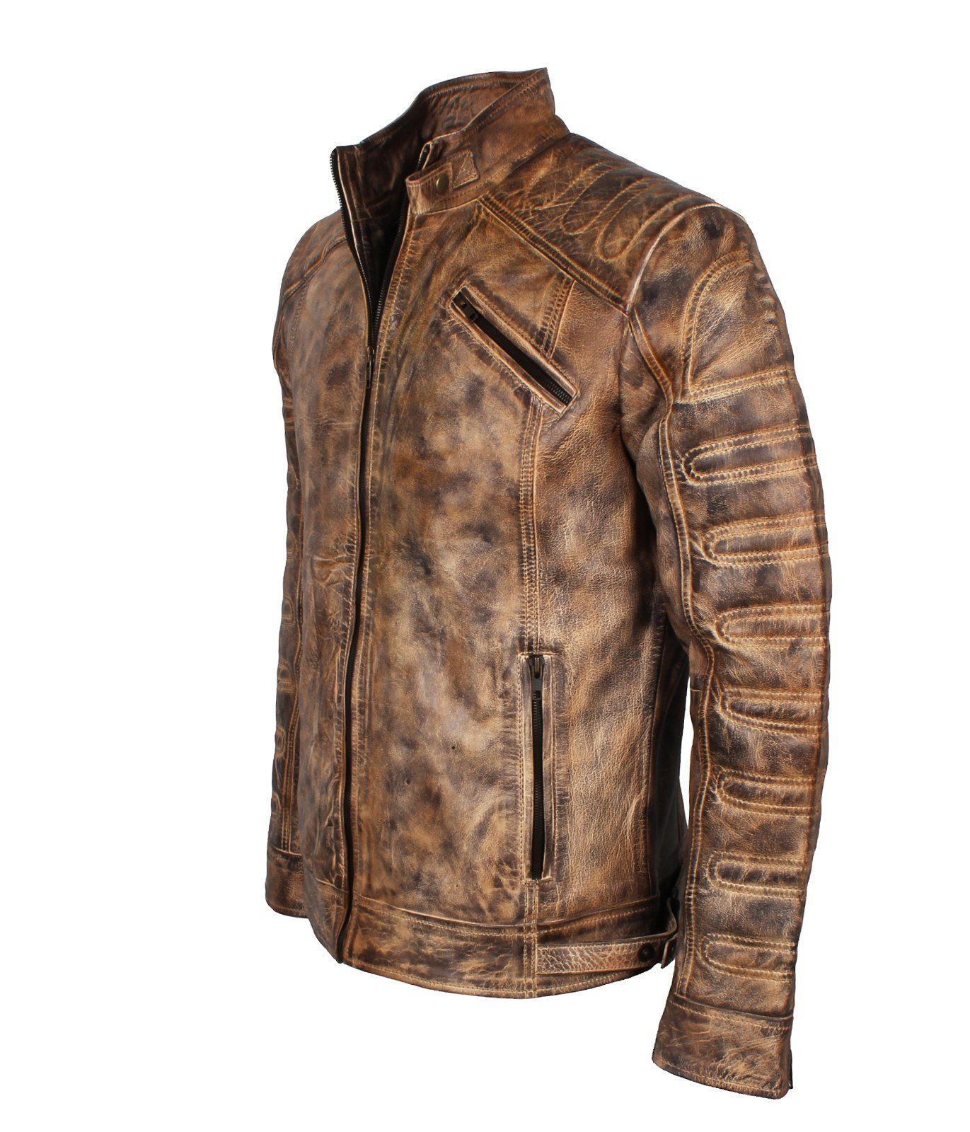 Men's Vintage Distressed Brown Leather Jacket