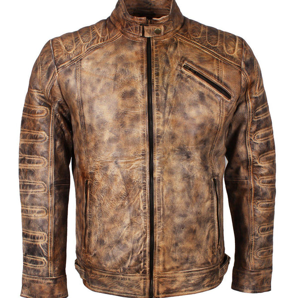 Men's Vintage Distressed Brown Leather Jacket