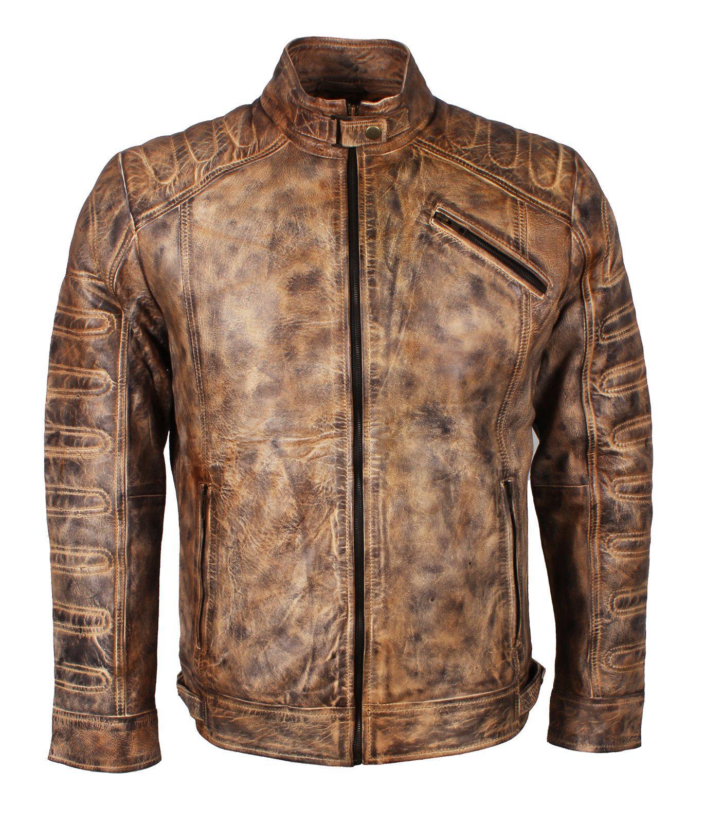 Men's Vintage Distressed Brown Leather Jacket