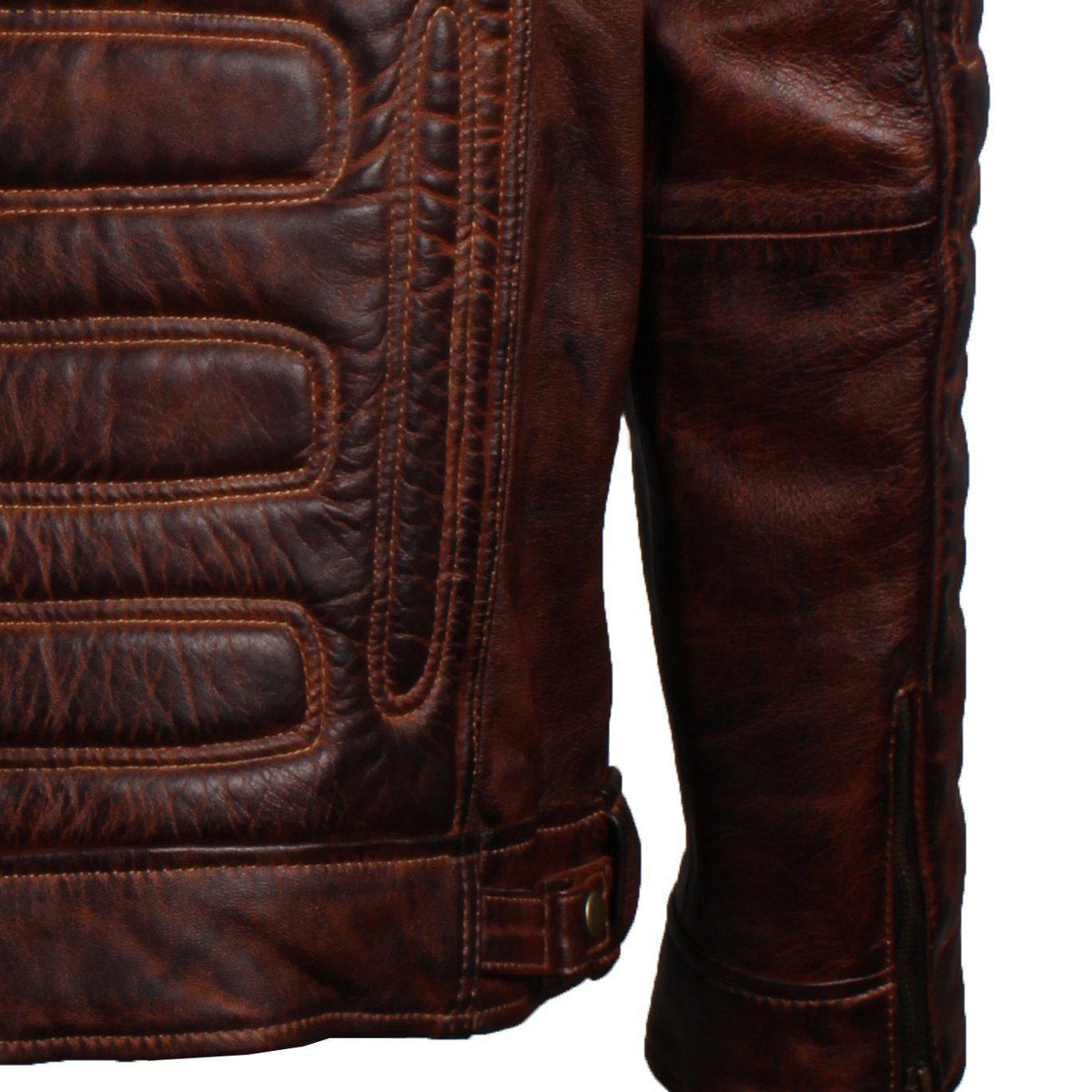 Men's Dark Brown Padded Waxed Genuine Leather Motorcycle Jacket