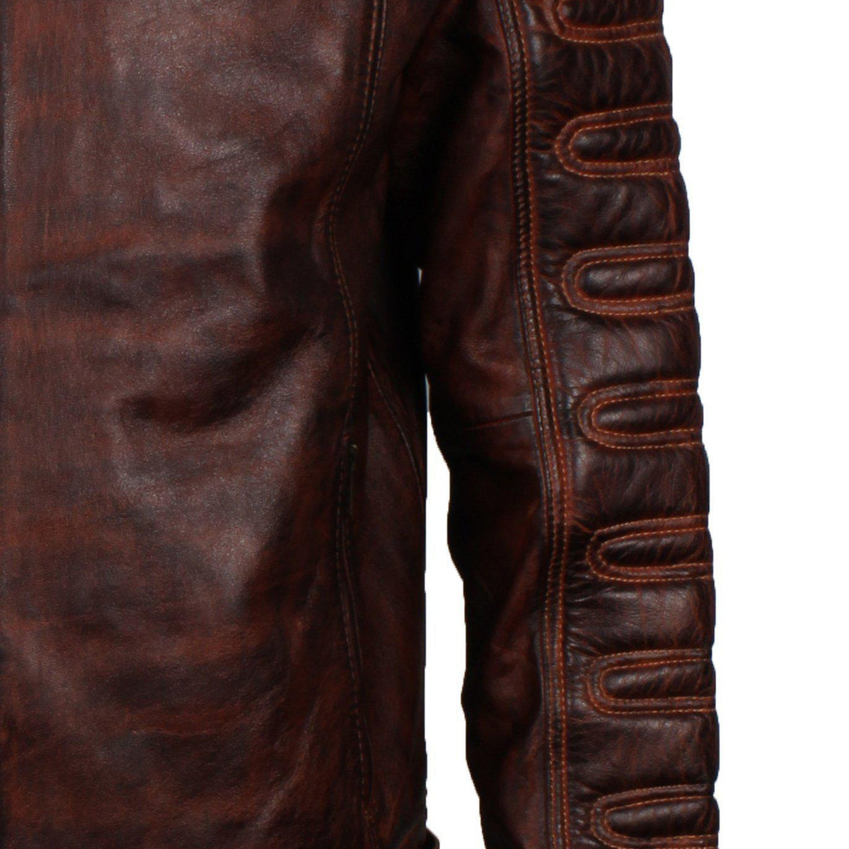 Men's Dark Brown Padded Waxed Genuine Leather Motorcycle Jacket
